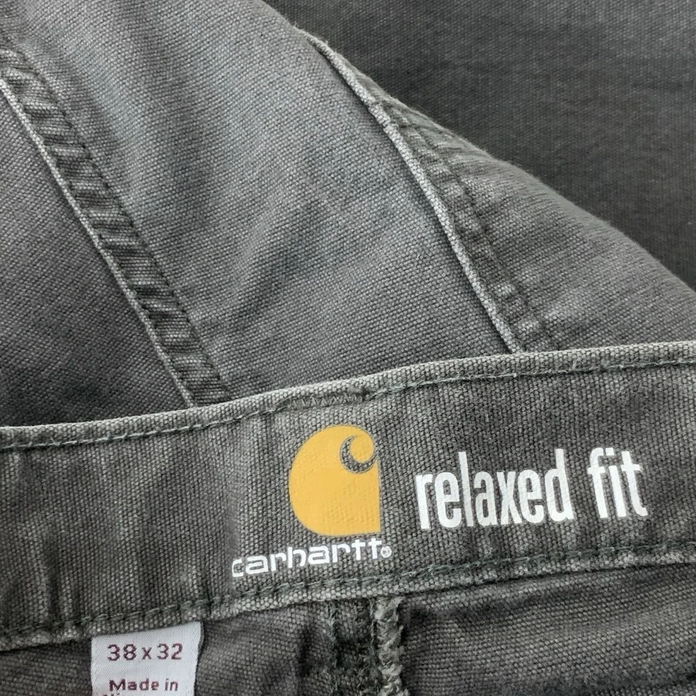 Carhartt Men Size 38 x 32 Pants Gray Canvas Relaxed Fit Straight‎ Stretch Jeans